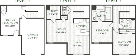 Floor plan for 2 beds, 2 baths, 1547 sqft